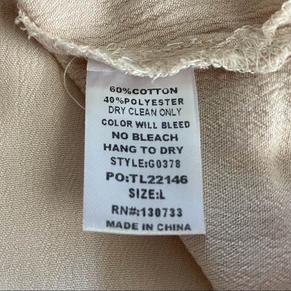 Umgee Cream Button Down Long Sleeve Shirt w/Fringe & Pattern Sz L - Picture 5 of 7